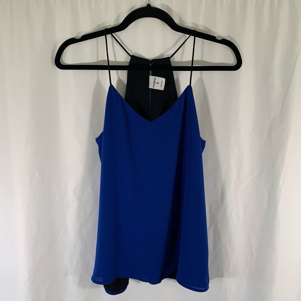 Express Tank Top Women's XS Blue Strappy Vneck Lightweight Slit Back